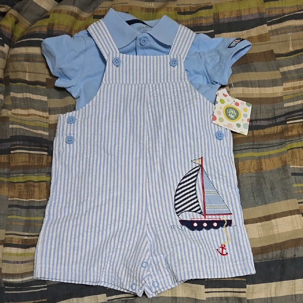 Little Me 2 piece Shirt Overall Set